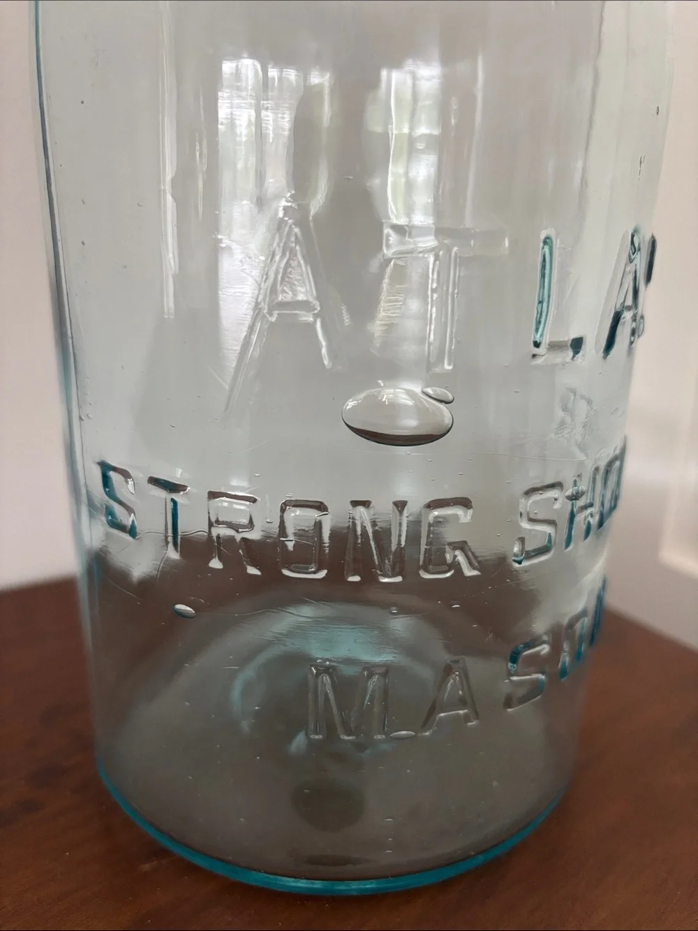 Strong Shoulder Mason Jar - Aqua Glass